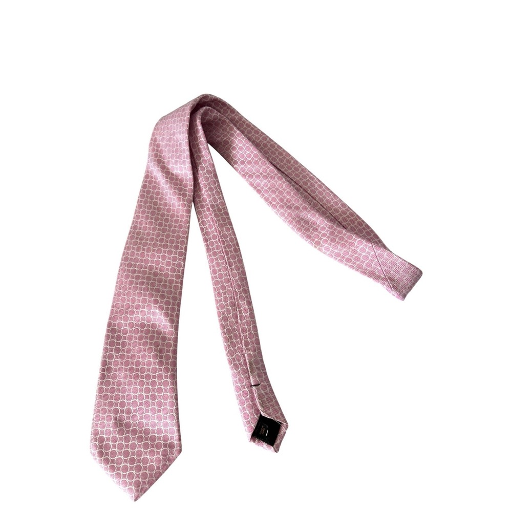 Jos A Bank Reserve Mens Pink White Geometric Circle‎ Silk Linen Blend Necktie